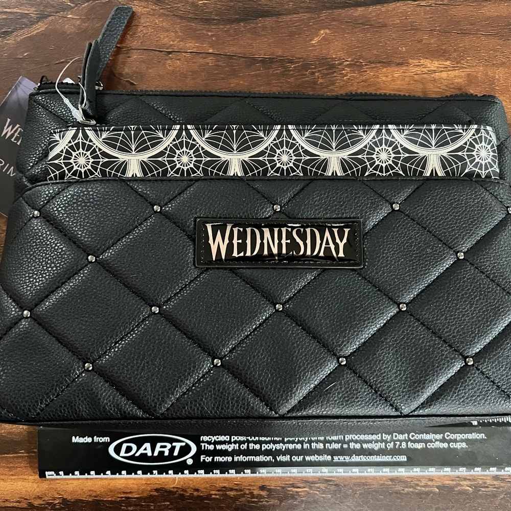Wednesday Primark Black Quilted Clutch with Graphic Detail